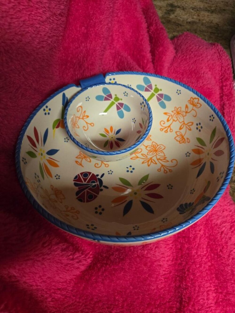 Temp-tations Chip And Dip Serving Bowl with Spreader - Seasonal Garden